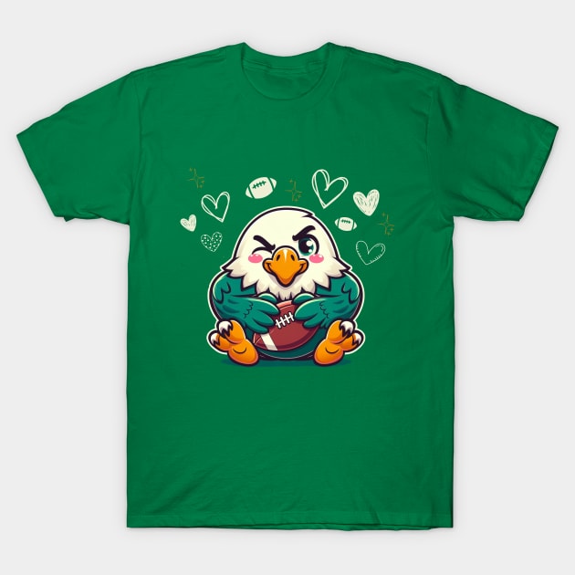 Adorable Eagle Mascot with Football - Sports Fan Art T-Shirt by Curious Sausage